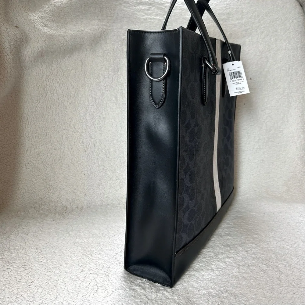 NWT COACH Men’s Signature Web Tall Tote Bag Black & Gray